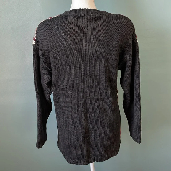 Vintage Rachel Max Cotton Floral Sweater Cottage Medium Shoulder Pads - Picture 3 of 4